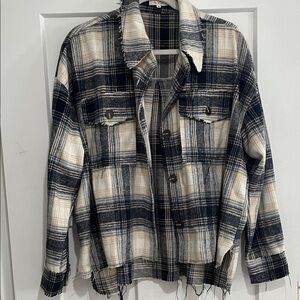 Plaid Frayed Hem Flannel Shacket